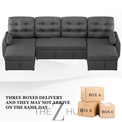 Ucloveria Sectional Sofa Couch, 87" Sleeper Sofa Bed with Reversible Storage Chaise Pull Out Couch for Living Room | Side Pocket | Charging Station | Removable Backrest | Linen Fabric, Black THE Z HUT