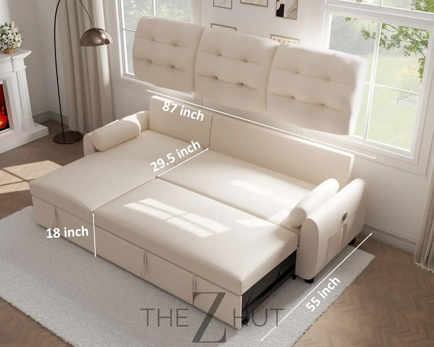 Ucloveria Sectional Sofa Couch, 87" Sleeper Sofa Bed with Reversible Storage Chaise Pull Out Couch for Living Room | Side Pocket | Charging Station | Removable Backrest | Linen Fabric, Black THE Z HUT