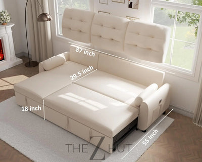 Ucloveria Sectional Sofa Couch, 87" Sleeper Sofa Bed with Reversible Storage Chaise Pull Out Couch for Living Room | Side Pocket | Charging Station | Removable Backrest | Linen Fabric, Black THE Z HUT
