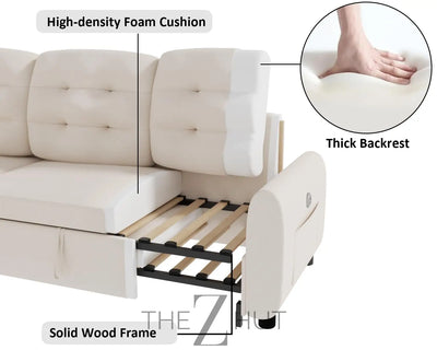 Ucloveria Sectional Sofa Couch, 87" Sleeper Sofa Bed with Reversible Storage Chaise Pull Out Couch for Living Room | Side Pocket | Charging Station | Removable Backrest | Linen Fabric, Black THE Z HUT