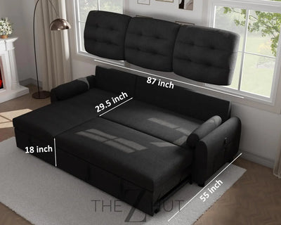 Ucloveria Sectional Sofa Couch, 87" Sleeper Sofa Bed with Reversible Storage Chaise Pull Out Couch for Living Room | Side Pocket | Charging Station | Removable Backrest | Linen Fabric, Black THE Z HUT