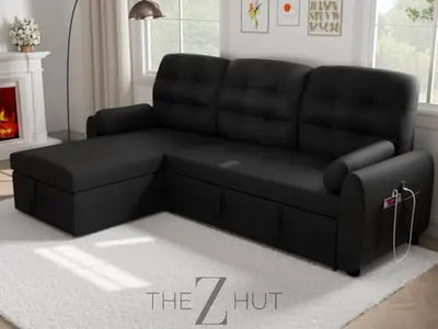 Ucloveria Sectional Sofa Couch, 87" Sleeper Sofa Bed with Reversible Storage Chaise Pull Out Couch for Living Room | Side Pocket | Charging Station | Removable Backrest | Linen Fabric, Black THE Z HUT