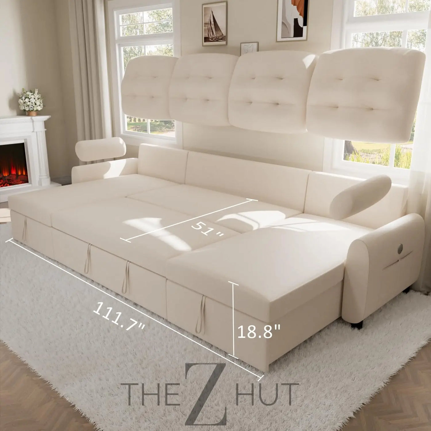 Ucloveria Sectional Sofa Couch, 87" Sleeper Sofa Bed with Reversible Storage Chaise Pull Out Couch for Living Room | Side Pocket | Charging Station | Removable Backrest | Linen Fabric, Black THE Z HUT