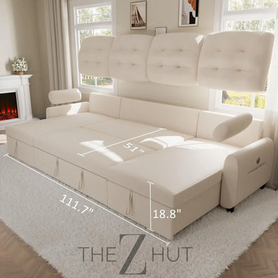 Ucloveria Sectional Sofa Couch, 87" Sleeper Sofa Bed with Reversible Storage Chaise Pull Out Couch for Living Room | Side Pocket | Charging Station | Removable Backrest | Linen Fabric, Black THE Z HUT