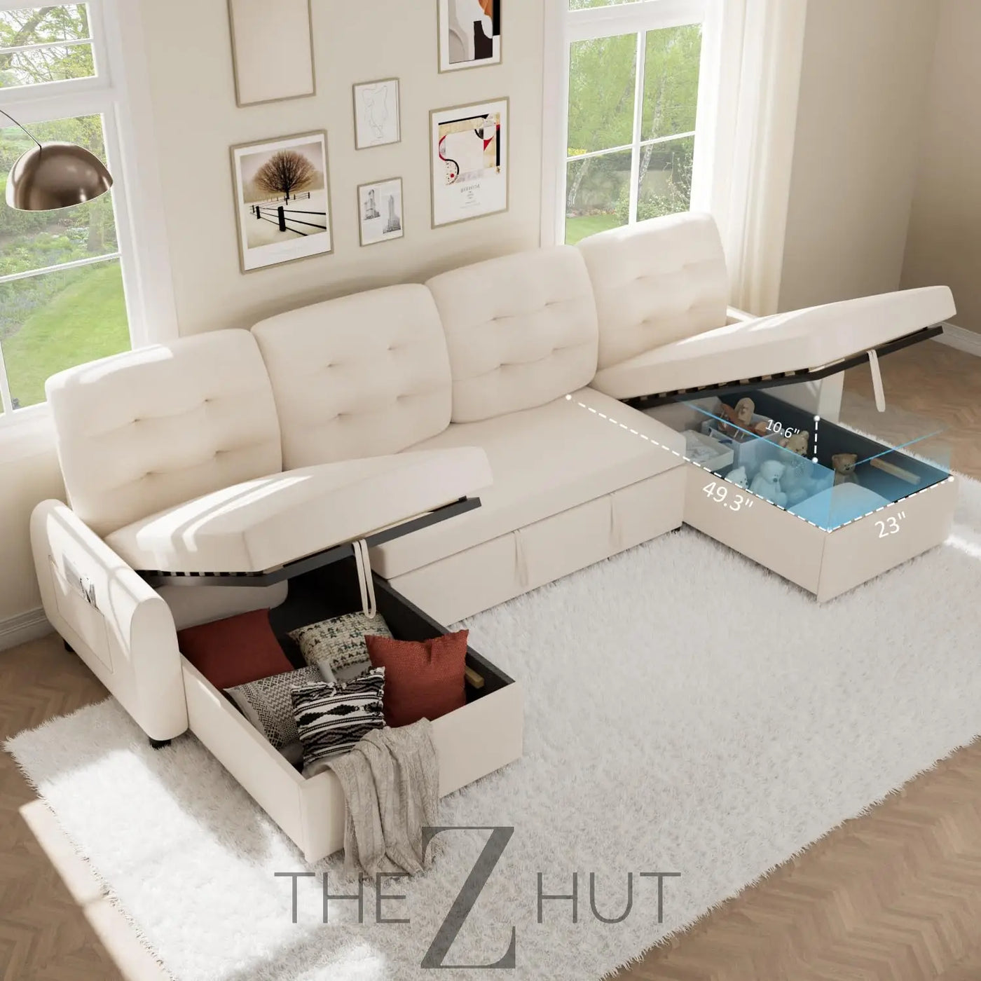 Ucloveria Sectional Sofa Couch, 87" Sleeper Sofa Bed with Reversible Storage Chaise Pull Out Couch for Living Room | Side Pocket | Charging Station | Removable Backrest | Linen Fabric, Black THE Z HUT