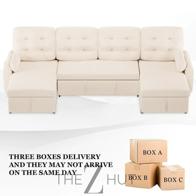 Ucloveria Sectional Sofa Couch, 87" Sleeper Sofa Bed with Reversible Storage Chaise Pull Out Couch for Living Room | Side Pocket | Charging Station | Removable Backrest | Linen Fabric, Black THE Z HUT