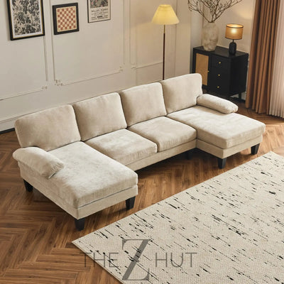 VINGLI 110" Sectional Couches for Living Room,U Shaped Couch with Double Chaise, 4-Seat Sofa Set with Chenille Fabric for Home Furniture,Beige THE Z HUT