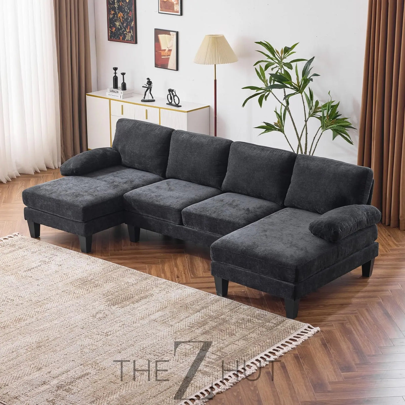 VINGLI 110" Sectional Couches for Living Room,U Shaped Couch with Double Chaise, 4-Seat Sofa Set with Chenille Fabric for Home Furniture,Beige THE Z HUT