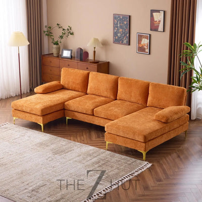 VINGLI 110" Sectional Couches for Living Room,U Shaped Couch with Double Chaise, 4-Seat Sofa Set with Chenille Fabric for Home Furniture,Beige THE Z HUT