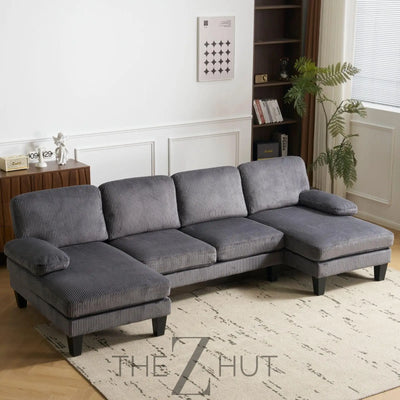 VINGLI 110" Sectional Couches for Living Room,U Shaped Couch with Double Chaise, 4-Seat Sofa Set with Chenille Fabric for Home Furniture,Beige THE Z HUT