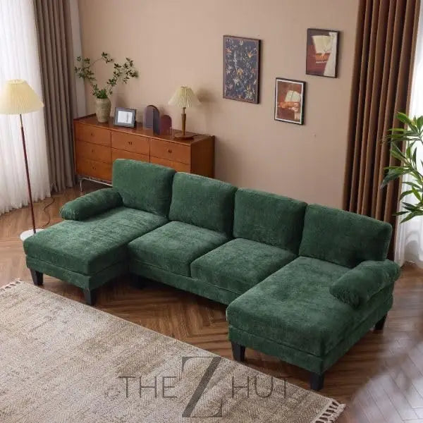 VINGLI 110" Sectional Couches for Living Room,U Shaped Couch with Double Chaise, 4-Seat Sofa Set with Chenille Fabric for Home Furniture,Beige THE Z HUT