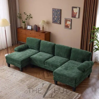 VINGLI 110" Sectional Couches for Living Room,U Shaped Couch with Double Chaise, 4-Seat Sofa Set with Chenille Fabric for Home Furniture,Beige THE Z HUT