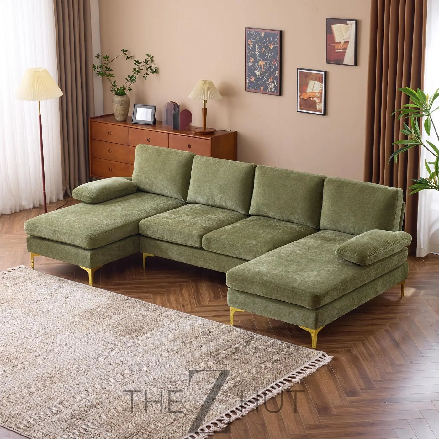 VINGLI 110" Sectional Couches for Living Room,U Shaped Couch with Double Chaise, 4-Seat Sofa Set with Chenille Fabric for Home Furniture,Beige THE Z HUT