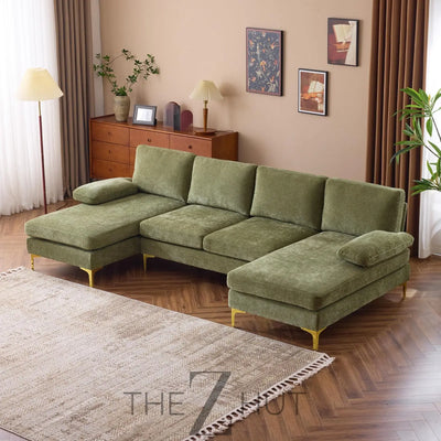 VINGLI 110" Sectional Couches for Living Room,U Shaped Couch with Double Chaise, 4-Seat Sofa Set with Chenille Fabric for Home Furniture,Beige THE Z HUT