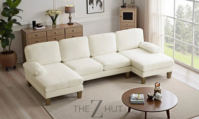 VINGLI 110" Sectional Couches for Living Room,U Shaped Couch with Double Chaise, 4-Seat Sofa Set with Chenille Fabric for Home Furniture,Beige THE Z HUT