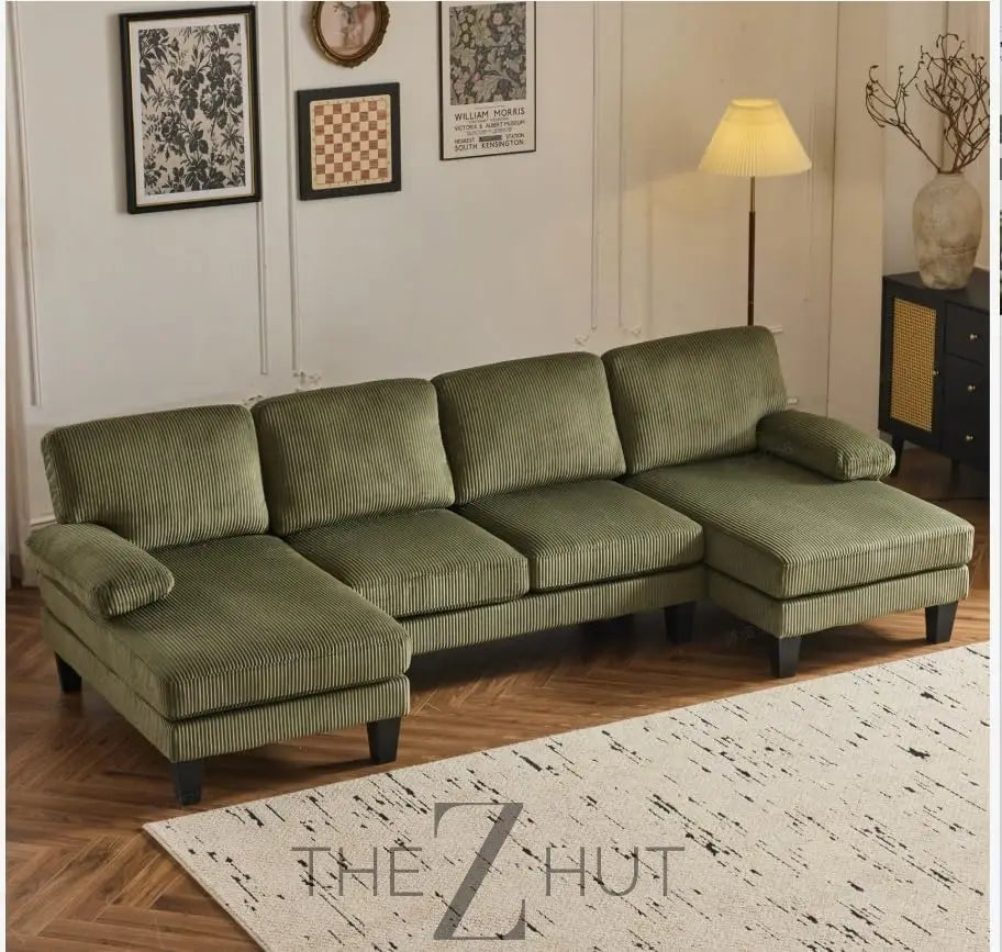 VINGLI 110" Sectional Couches for Living Room,U Shaped Couch with Double Chaise, 4-Seat Sofa Set with Chenille Fabric for Home Furniture,Beige THE Z HUT