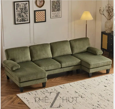 VINGLI 110" Sectional Couches for Living Room,U Shaped Couch with Double Chaise, 4-Seat Sofa Set with Chenille Fabric for Home Furniture,Beige THE Z HUT