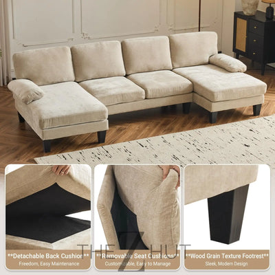 VINGLI 110" Sectional Couches for Living Room,U Shaped Couch with Double Chaise, 4-Seat Sofa Set with Chenille Fabric for Home Furniture,Beige THE Z HUT