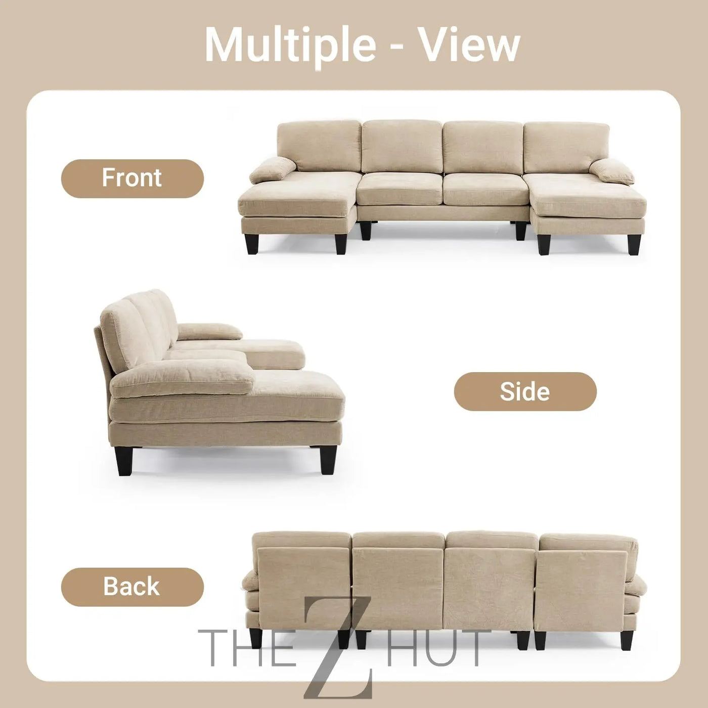 VINGLI 110" Sectional Couches for Living Room,U Shaped Couch with Double Chaise, 4-Seat Sofa Set with Chenille Fabric for Home Furniture,Beige THE Z HUT