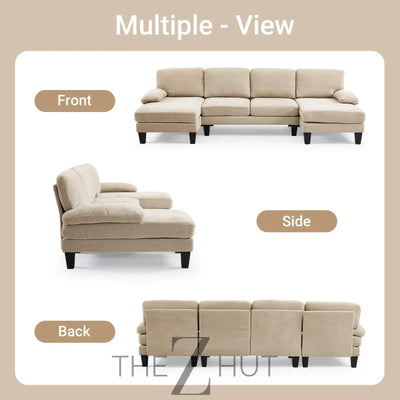 VINGLI 110" Sectional Couches for Living Room,U Shaped Couch with Double Chaise, 4-Seat Sofa Set with Chenille Fabric for Home Furniture,Beige THE Z HUT