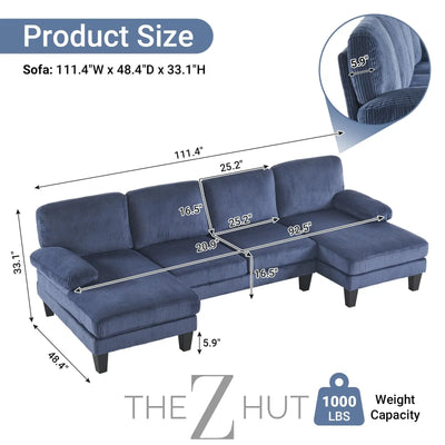 VINGLI 110" Sectional Couches for Living Room,U Shaped Couch with Double Chaise, 4-Seat Sofa Set with Chenille Fabric for Home Furniture,Beige THE Z HUT