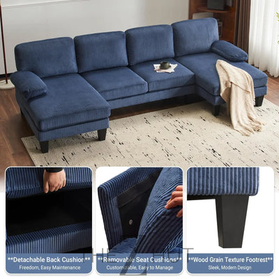 VINGLI 110" Sectional Couches for Living Room,U Shaped Couch with Double Chaise, 4-Seat Sofa Set with Chenille Fabric for Home Furniture,Beige THE Z HUT