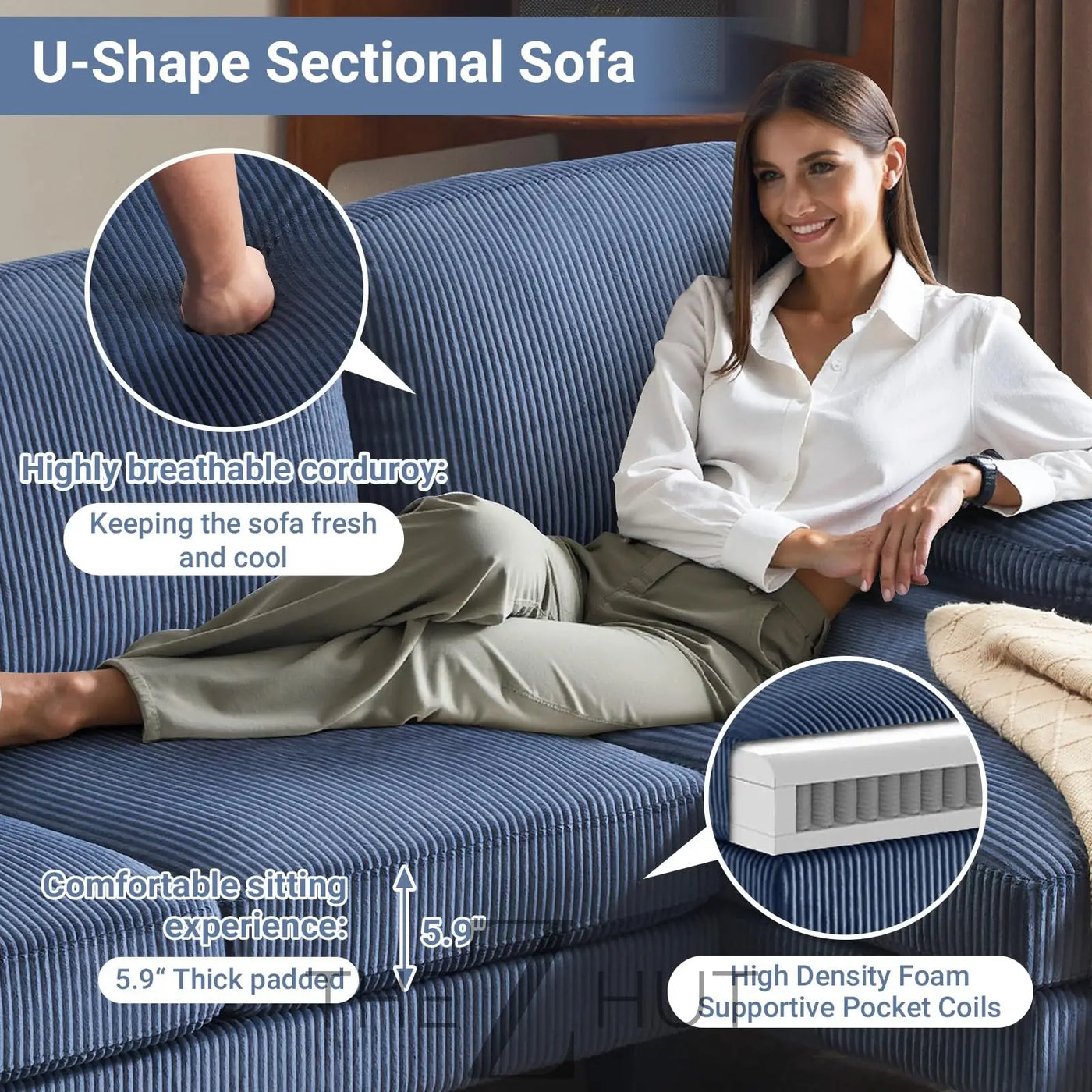 VINGLI 110" Sectional Couches for Living Room,U Shaped Couch with Double Chaise, 4-Seat Sofa Set with Chenille Fabric for Home Furniture,Beige THE Z HUT