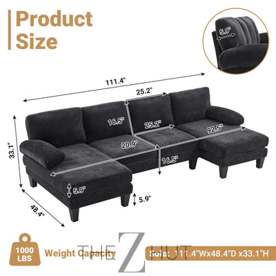 VINGLI 110" Sectional Couches for Living Room,U Shaped Couch with Double Chaise, 4-Seat Sofa Set with Chenille Fabric for Home Furniture,Beige THE Z HUT