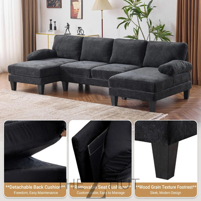 VINGLI 110" Sectional Couches for Living Room,U Shaped Couch with Double Chaise, 4-Seat Sofa Set with Chenille Fabric for Home Furniture,Beige THE Z HUT