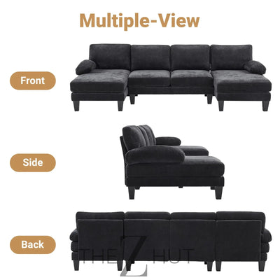 VINGLI 110" Sectional Couches for Living Room,U Shaped Couch with Double Chaise, 4-Seat Sofa Set with Chenille Fabric for Home Furniture,Beige THE Z HUT