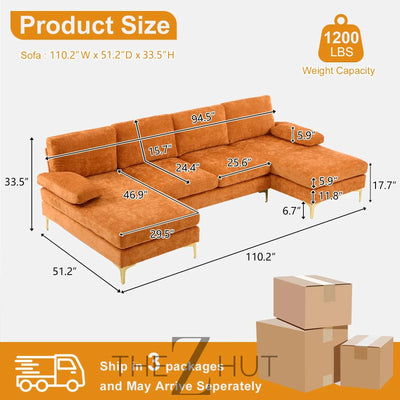 VINGLI 110" Sectional Couches for Living Room,U Shaped Couch with Double Chaise, 4-Seat Sofa Set with Chenille Fabric for Home Furniture,Beige THE Z HUT