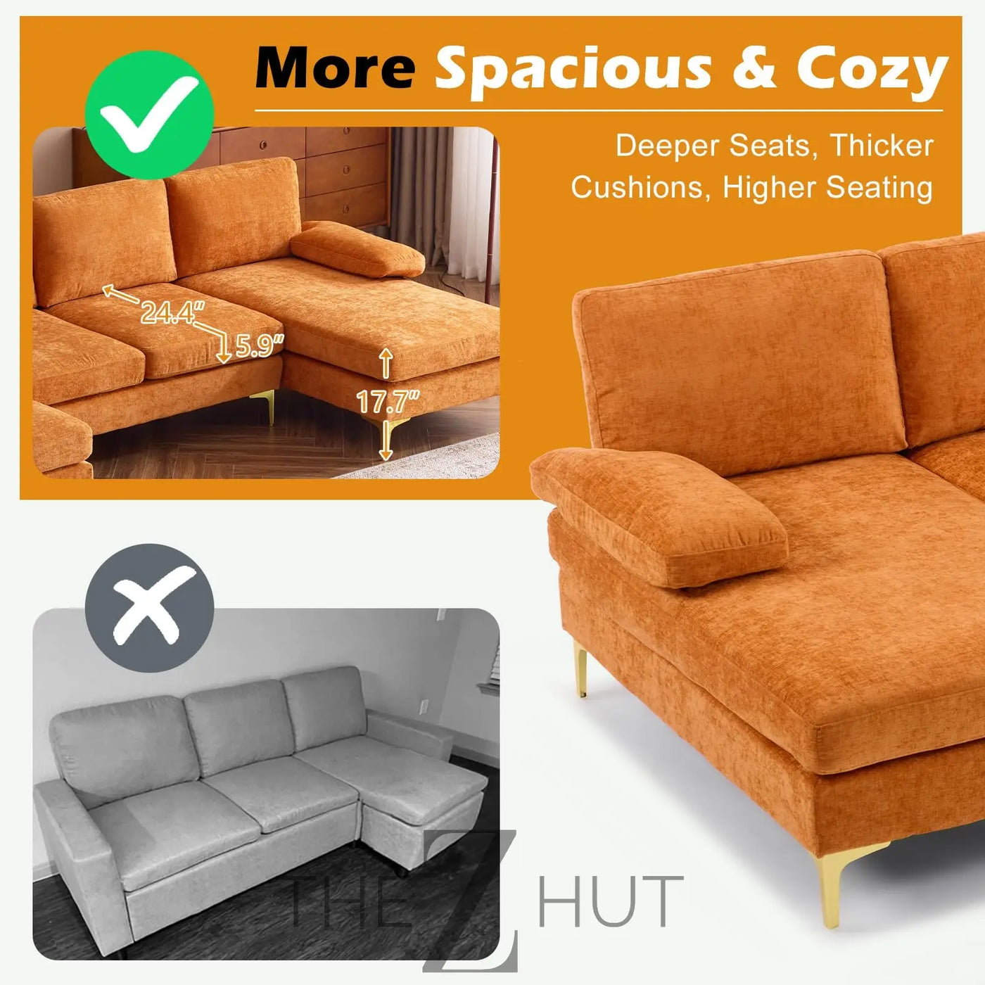 VINGLI 110" Sectional Couches for Living Room,U Shaped Couch with Double Chaise, 4-Seat Sofa Set with Chenille Fabric for Home Furniture,Beige THE Z HUT
