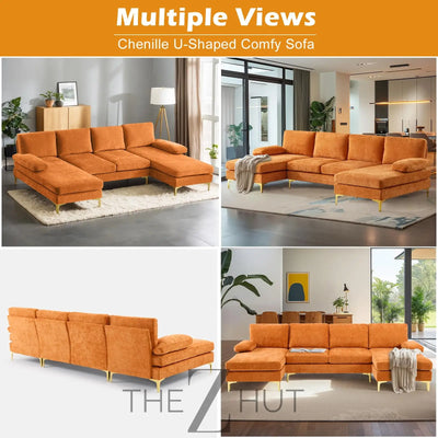 VINGLI 110" Sectional Couches for Living Room,U Shaped Couch with Double Chaise, 4-Seat Sofa Set with Chenille Fabric for Home Furniture,Beige THE Z HUT