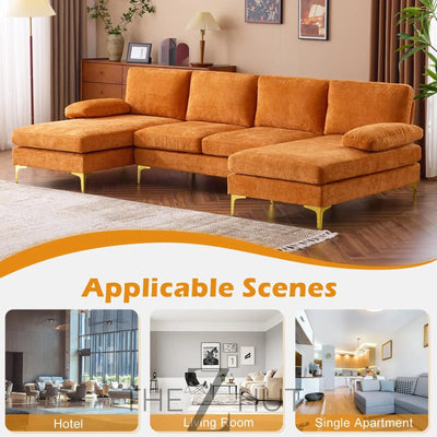 VINGLI 110" Sectional Couches for Living Room,U Shaped Couch with Double Chaise, 4-Seat Sofa Set with Chenille Fabric for Home Furniture,Beige THE Z HUT