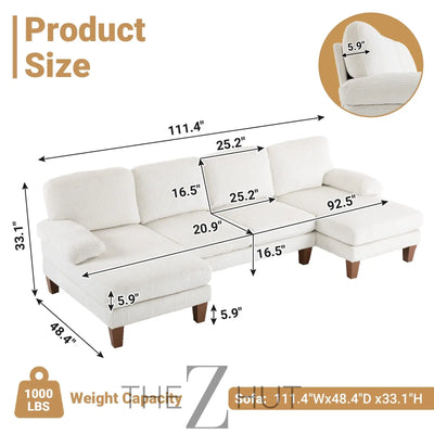 VINGLI 110" Sectional Couches for Living Room,U Shaped Couch with Double Chaise, 4-Seat Sofa Set with Chenille Fabric for Home Furniture,Beige THE Z HUT