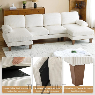 VINGLI 110" Sectional Couches for Living Room,U Shaped Couch with Double Chaise, 4-Seat Sofa Set with Chenille Fabric for Home Furniture,Beige THE Z HUT