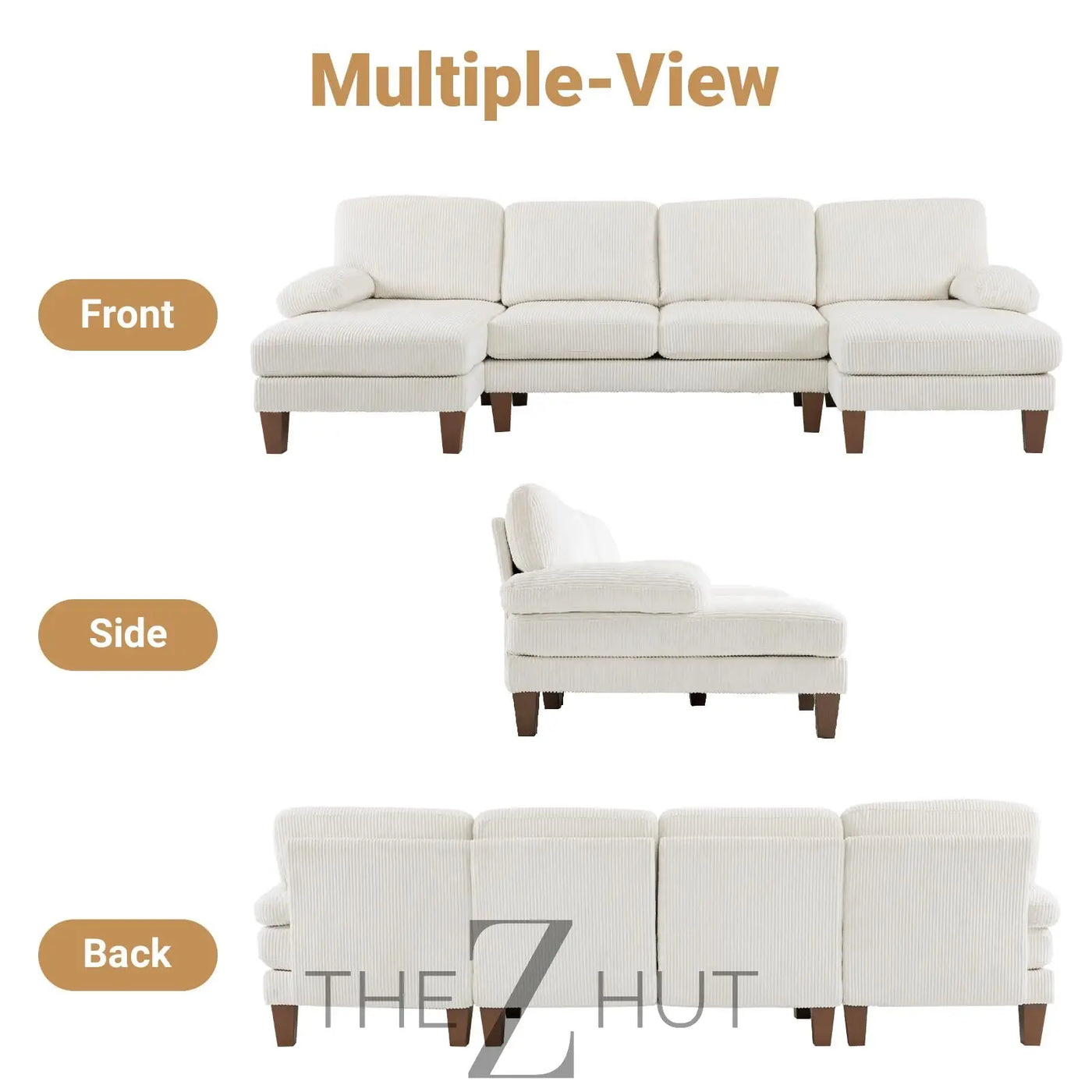 VINGLI 110" Sectional Couches for Living Room,U Shaped Couch with Double Chaise, 4-Seat Sofa Set with Chenille Fabric for Home Furniture,Beige THE Z HUT