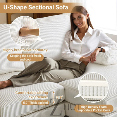 VINGLI 110" Sectional Couches for Living Room,U Shaped Couch with Double Chaise, 4-Seat Sofa Set with Chenille Fabric for Home Furniture,Beige THE Z HUT