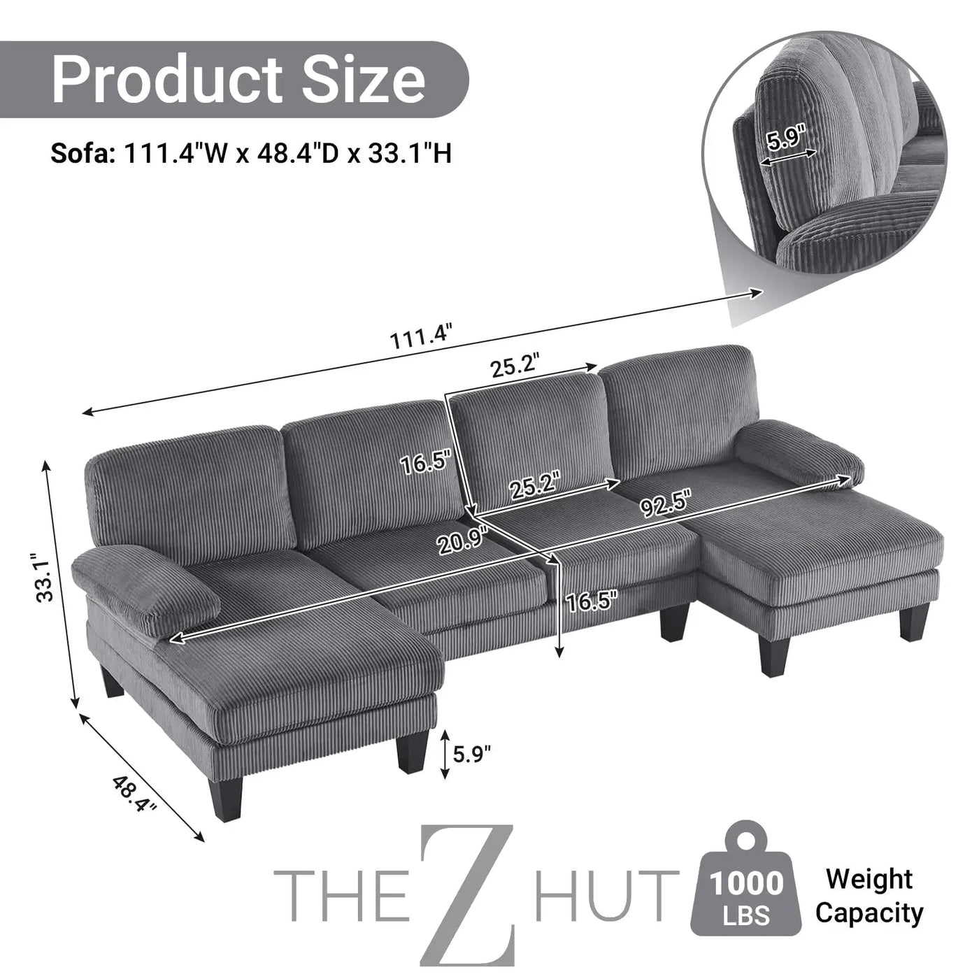 VINGLI 110" Sectional Couches for Living Room,U Shaped Couch with Double Chaise, 4-Seat Sofa Set with Chenille Fabric for Home Furniture,Beige THE Z HUT
