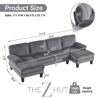 VINGLI 110" Sectional Couches for Living Room,U Shaped Couch with Double Chaise, 4-Seat Sofa Set with Chenille Fabric for Home Furniture,Beige THE Z HUT