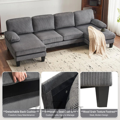 VINGLI 110" Sectional Couches for Living Room,U Shaped Couch with Double Chaise, 4-Seat Sofa Set with Chenille Fabric for Home Furniture,Beige THE Z HUT