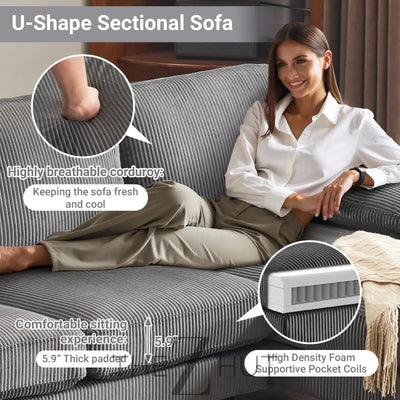 VINGLI 110" Sectional Couches for Living Room,U Shaped Couch with Double Chaise, 4-Seat Sofa Set with Chenille Fabric for Home Furniture,Beige THE Z HUT
