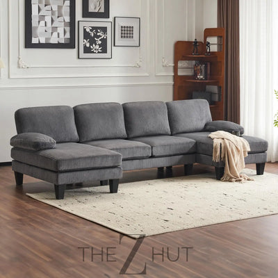 VINGLI 110" Sectional Couches for Living Room,U Shaped Couch with Double Chaise, 4-Seat Sofa Set with Chenille Fabric for Home Furniture,Beige THE Z HUT