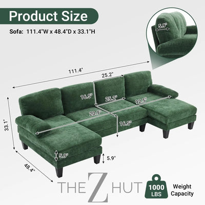 VINGLI 110" Sectional Couches for Living Room,U Shaped Couch with Double Chaise, 4-Seat Sofa Set with Chenille Fabric for Home Furniture,Beige THE Z HUT