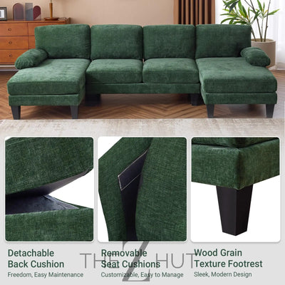 VINGLI 110" Sectional Couches for Living Room,U Shaped Couch with Double Chaise, 4-Seat Sofa Set with Chenille Fabric for Home Furniture,Beige THE Z HUT