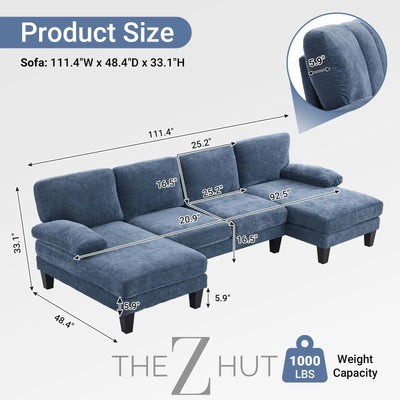 VINGLI 110" Sectional Couches for Living Room,U Shaped Couch with Double Chaise, 4-Seat Sofa Set with Chenille Fabric for Home Furniture,Beige THE Z HUT