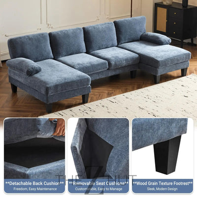 VINGLI 110" Sectional Couches for Living Room,U Shaped Couch with Double Chaise, 4-Seat Sofa Set with Chenille Fabric for Home Furniture,Beige THE Z HUT