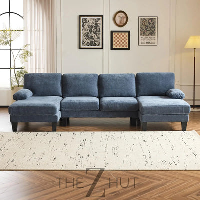 VINGLI 110" Sectional Couches for Living Room,U Shaped Couch with Double Chaise, 4-Seat Sofa Set with Chenille Fabric for Home Furniture,Beige THE Z HUT