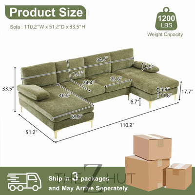 VINGLI 110" Sectional Couches for Living Room,U Shaped Couch with Double Chaise, 4-Seat Sofa Set with Chenille Fabric for Home Furniture,Beige THE Z HUT