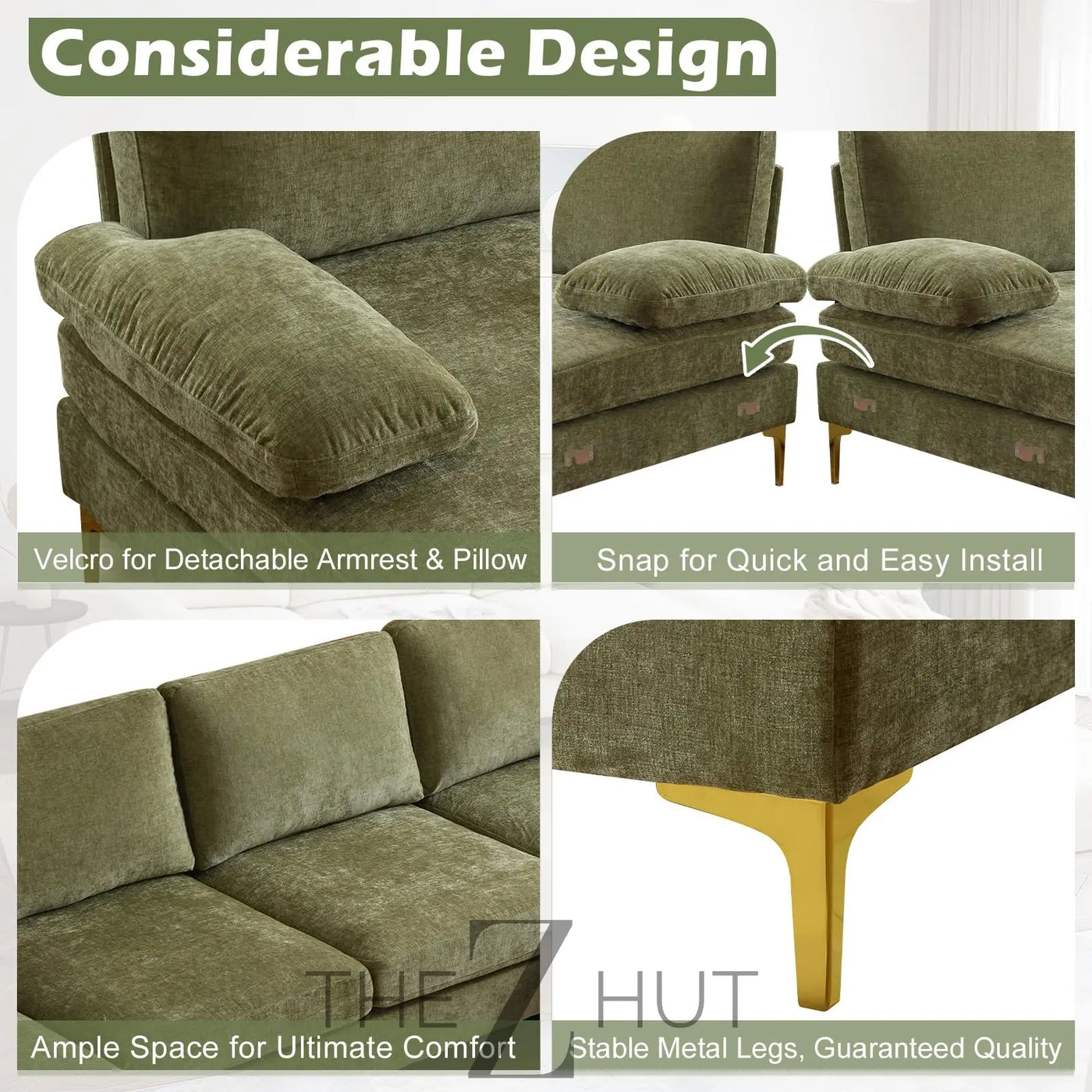VINGLI 110" Sectional Couches for Living Room,U Shaped Couch with Double Chaise, 4-Seat Sofa Set with Chenille Fabric for Home Furniture,Beige THE Z HUT